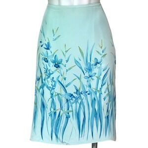 LOFT LIGHT BLUE FLORAL PRINT SILK SKIRT